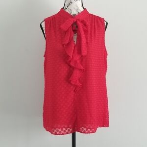 🆕 Tommy Hilfiger Red Blouse Swiss dot mesh Pussybow Ruffles Size Medium